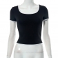 Contrast edging U-neck short sleeved hollowed out backless top T-shirt Q23TP279