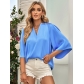 Solid Loose V-neck 3/4 Sleeve Top 224SY52609
