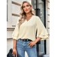 Solid loose V-neck ruffle sleeve top for women's clothing 232SY52646