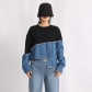 Fashionable personality, asymmetrical design, washable denim patchwork, loose casual sweater TWY23652