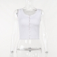 Casual versatile slim fitting waistband solid color shirt top lace button design tank top XY23061