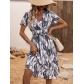 Summer floral print short sleeved dress XML0415