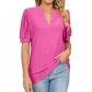 Casual V-neck Solid Hollow Bubble Sleeve Loose T-shirt Top HLL37201