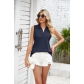 Solid color lapel loose fitting T-shirt top women's sleeveless vest HLL7368
