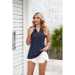Solid color lapel loose fitting T-shirt top women's sleeveless vest HLL7368