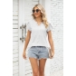 Fashion V-neck button cut out loose fitting short sleeved T-shirt top HLL7381