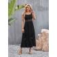 Solid cut out lace patchwork square neck sleeveless suspender dress HLL7715