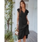 V-neck Sexy Flying Sleeves Solid Color Dress D2223022