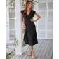 V-neck Sexy Flying Sleeves Solid Color Dress D2223022