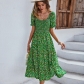 Bohemian printed dress with round neck and large swing skirt D2223066