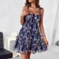 Strap floral dress summer ear edging A-line skirt D2223130