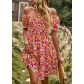 Spring and summer floral short sleeved cake skirt D2313011