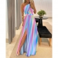 Oblique Shoulder Long Dress Temperament Sleeveless Sexy High Waist Split Dress Q1167-1