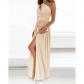 Oblique Shoulder Long Dress Temperament Sleeveless Sexy High Waist Split Dress Q1167
