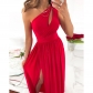 Oblique Shoulder Long Dress Temperament Sleeveless Sexy High Waist Split Dress Q1167