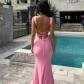 Lace up dress with buttocks, open back strap, long dress D3512687W