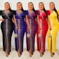 Fashion Women's Hot Diamond Bubble Sleeve Elastic V-Neck Long Dress Dress C6500