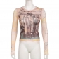 Abstract printed mesh thin long sleeved T-shirt basic slim fitting bottom top HGMFT05484