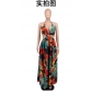 Women's floral dress dress large slightly fat medium long Slip dress French printed dress HX290