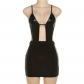 PU Leather Sexy Spicy Girl Sleeveless Hollow Out Low Chest Open Back High Waist Wrapped Hip Slim Fit Dress K23D31656