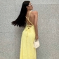 Temperament Solid Color Lace up Long Dress Sexy Spicy Girl Show White Open Back Strap Dress D279292W