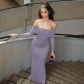 Elegant style one shoulder new patchwork patch long sleeved buttocks wrapped mid size solid color dress D3512646G