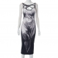 Casual body printed irregular hollow sleeveless suspender dress D23DS032