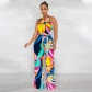 Women's printed sexy sleeveless strapless jumpsuit pants OS6874