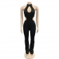 Fashion Women's Solid Color Sexy Hanging Neck Hollow out Long Pants Jumpsuit C6580