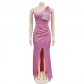 Fashion Women's Solid Bow Split Long Dress Dress C6595