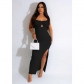 Fashion Women's Solid Color Strap Wrapped Chest Sleeveless Open Back Long Dress C6598