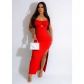 Fashion Women's Solid Color Strap Wrapped Chest Sleeveless Open Back Long Dress C6598