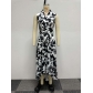 Slim Fit Fashion Print Pullover Sleeveless Ruffle Edge Waist Wrapped Dress K2786