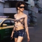 Y23TP288 Women's Summer New Butterfly Print Twisted Hollow Wood Ear Edge Sexy Top T-shirt Y23TP288