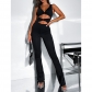 Fashion solid color thin cut out kink one-piece Bell-bottoms GL6667