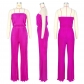 Women's sexy and comfortable pleated cloth wrap chest and swing leg wide leg jumpsuit GL6668