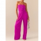 Women's sexy and comfortable pleated cloth wrap chest and swing leg wide leg jumpsuit GL6668