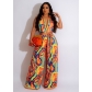 Ethnic style sleeveless positioning printed wide leg jumpsuit Q23Y8389