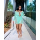 Thread mesh pearl buckle off shoulder sexy jumpsuit shorts Q23S8279