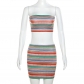 Fashionable bra feel, backless stripe print, slim fit, buttocks wrapped skirt set K23S33296