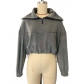 Versatile suede top with warm zipper lapel and drawstring short hoodie LS00566
