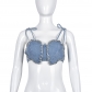 Wrapped chest strap with diamond bra denim women's top 31188TY