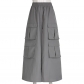 Solid woven high waisted elastic stitching with multiple pockets, loose fit, oversized work style A-line half length skirt KJ05151