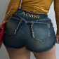 Women's back letter printed high waisted zipper with matted vintage basic fashion denim shorts KJ03934