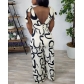 Sexy printed buttocks wrapped slim straight leg wide leg pants with straps jumpsuit K2765