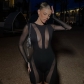 Women's Fashion Round Neck Long Sleeve Sexy Mesh Perspective Slim Fit jumpsuit K23Q33145
