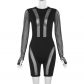 Women's Fashion Round Neck Long Sleeve Sexy Mesh Perspective Slim Fit jumpsuit K23Q33145