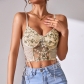 Embroidered flower lace up vest F10299