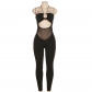 Hollow Perspective Hanging Neck High Waist Tight Knitted One Piece Pants K23Q28380