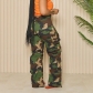 Women's cotton button zipper camouflage straight pants LD1376